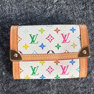 Louis Vuitton White Multicolor Monogram Mini Coin and CC Wallet